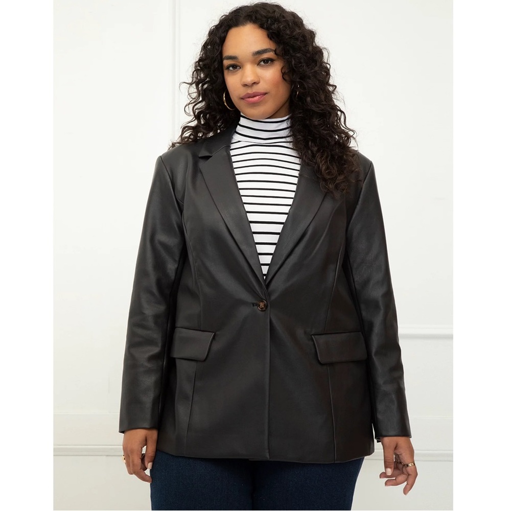 Eloquii Black Vegan Leather Blazer Jacket